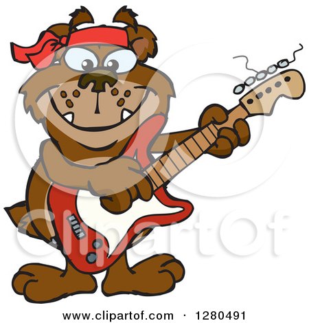 Clipart of a Happy Bear Playing an Electric Guitar - Royalty Free Vector Illustration by Dennis Holmes Designs
