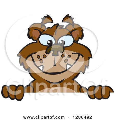 Clipart of a Bear Grinning and Peeking over a Sign - Royalty Free Vector Illustration by Dennis Holmes Designs