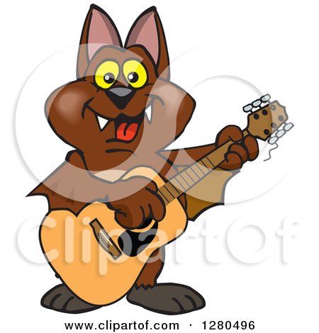 Clipart of a Happy Bat Playing an Acoustic Guitar - Royalty Free Vector Illustration by Dennis Holmes Designs