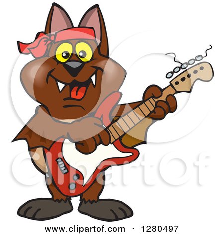 Clipart of a Happy Bat Playing an Electric Guitar - Royalty Free Vector Illustration by Dennis Holmes Designs