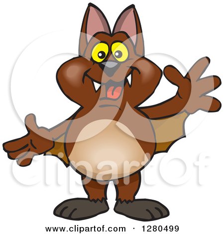 Clipart of a Friendly Waving Brown Bat - Royalty Free Vector Illustration by Dennis Holmes Designs