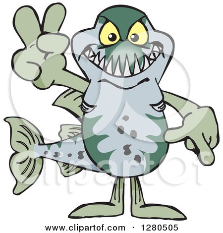 Clipart of a Barracuda Fish Gesturing Peace - Royalty Free Vector Illustration by Dennis Holmes Designs