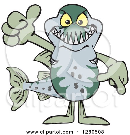 Clipart of a Barracuda Fish Holding a Thumb up - Royalty Free Vector Illustration by Dennis Holmes Designs