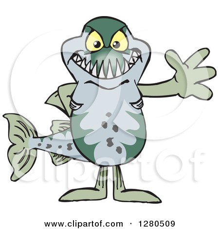Clipart of a Barracuda Fish Waving - Royalty Free Vector Illustration by Dennis Holmes Designs