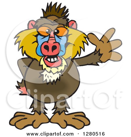 Clipart of a Friendly Waving Baboon - Royalty Free Vector Illustration by Dennis Holmes Designs