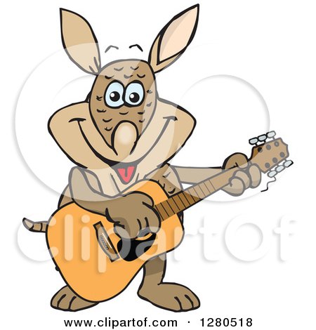 Clipart of a Happy Armadillo Musician Playing a Guitar - Royalty Free Vector Illustration by Dennis Holmes Designs