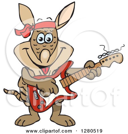 Clipart of a Happy Armadillo Musician Playing an Electric Guitar - Royalty Free Vector Illustration by Dennis Holmes Designs