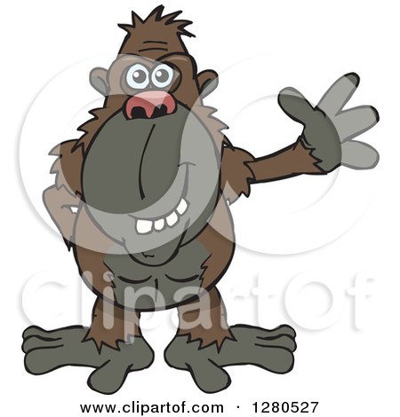 Clipart of a Friendly Ape Waving - Royalty Free Vector Illustration by Dennis Holmes Designs
