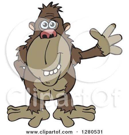 Clipart of a Friendly Brown Ape Waving - Royalty Free Vector Illustration by Dennis Holmes Designs