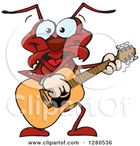 Clipart of a Happy Ant Musician Playing a Guitar - Royalty Free Vector Illustration by Dennis Holmes Designs