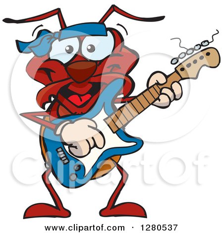 Clipart of a Happy Ant Musician Playing an Electric Guitar - Royalty Free Vector Illustration by Dennis Holmes Designs