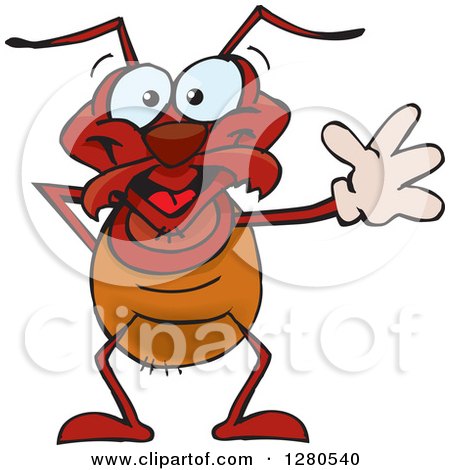 Clipart of a Happy Ant Waving - Royalty Free Vector Illustration by Dennis Holmes Designs