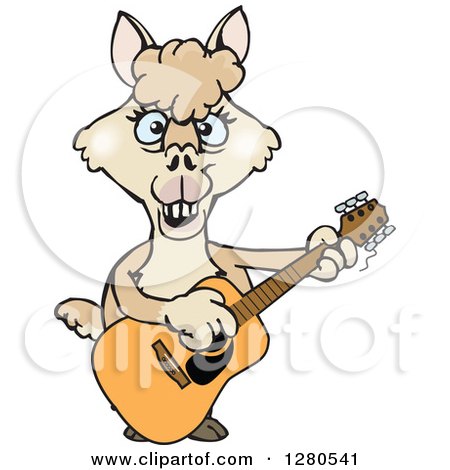 Clipart of a Happy Alpaca Musician Playing a Guitar - Royalty Free Vector Illustration by Dennis Holmes Designs