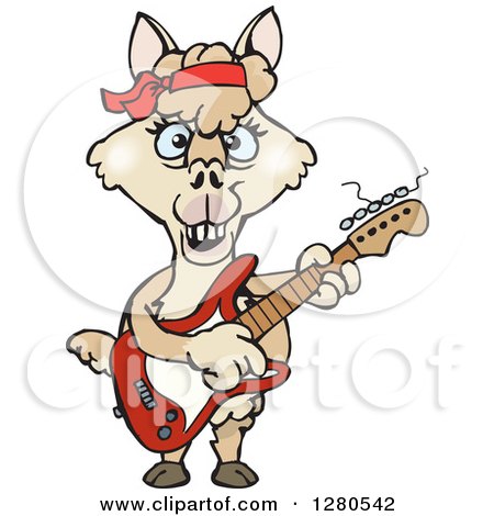 Clipart of a Happy Alpaca Musician Playing an Electric Guitar - Royalty Free Vector Illustration by Dennis Holmes Designs