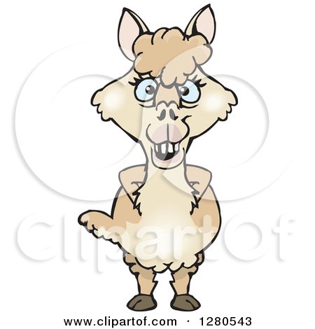 Clipart of a Hapy Blue Eyed Alpaca with His Hands Behind His Back - Royalty Free Vector Illustration by Dennis Holmes Designs