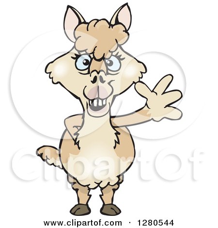 Clipart of a Hapy Blue Eyed Alpaca Waving - Royalty Free Vector Illustration by Dennis Holmes Designs