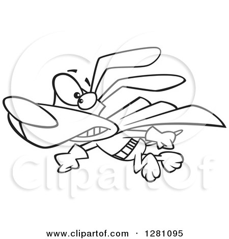 Cartoon Clipart of a Black and White Cartoon Flying Super Hero Dog to the Rescue - Royalty Free Vector Illustration by toonaday