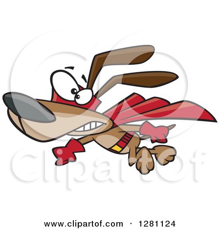 Cartoon Clipart of a Flying Brown Super Hero Dog to the Rescue - Royalty Free Vector Illustration by toonaday