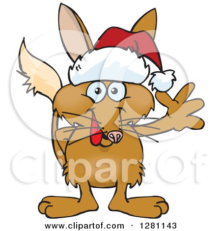 Clipart of a Friendly Waving Bilby Wearing a Christmas Santa Hat - Royalty Free Vector Illustration by Dennis Holmes Designs