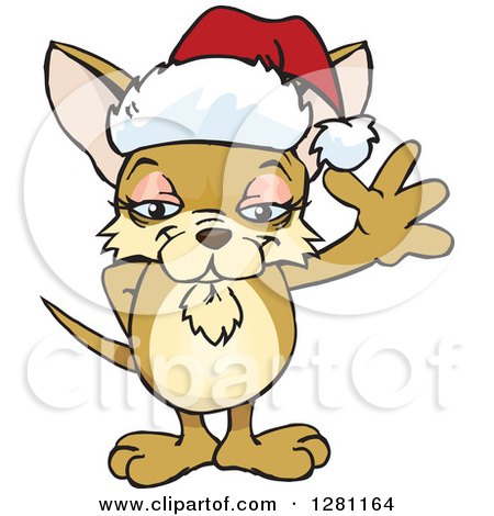 Clipart of a Friendly Waving Chihuahua Dog Wearing a Christmas Santa Hat - Royalty Free Vector Illustration by Dennis Holmes Designs