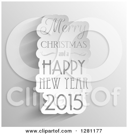 Clipart of a White Cutout Paper Merry Christmas and a Happy New Year 2015 Greeting over Shading - Royalty Free Vector Illustration by KJ Pargeter