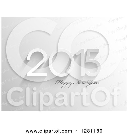 Clipart of a Grayscale Happy New Year 2015 Greeting over Diagonal Text - Royalty Free Vector Illustration by KJ Pargeter