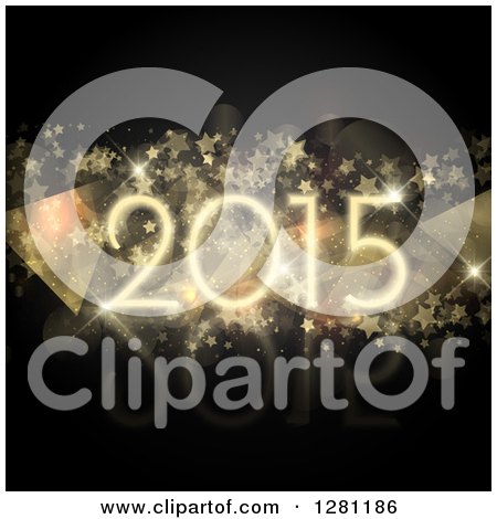 Clipart of a New Year 2015 over Stars, Bokeh Flares and Geometric Triangles on Black - Royalty Free Vector Illustration by KJ Pargeter