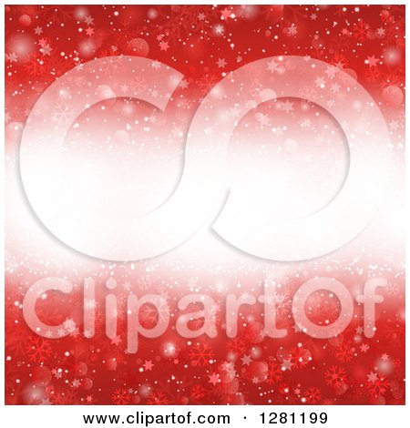 Clipart of a Red Christmas Background of White Light Through Red Stars, Bokeh Flares and Snowflakes - Royalty Free Vector Illustration by KJ Pargeter