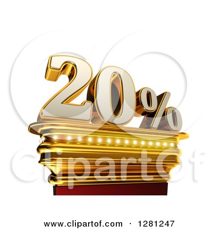 Clipart of a 3d Twenty Percent Discount on a Gold Pedestal over White - Royalty Free Illustration by stockillustrations
