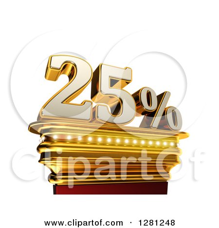 Clipart of a 3d Twenty Five Percent Discount on a Gold Pedestal over White - Royalty Free Illustration by stockillustrations