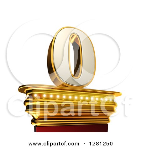 Clipart of a 3d 0 Number Zero on a Gold Pedestal over White - Royalty Free Illustration by stockillustrations