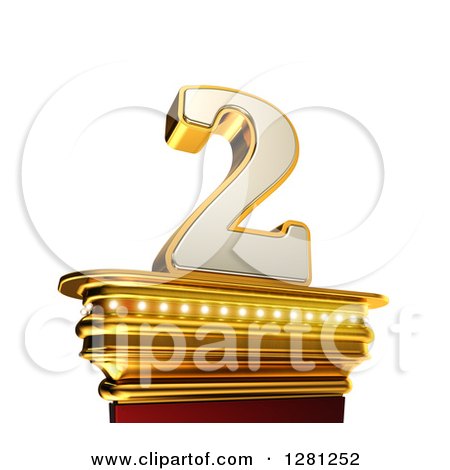 Clipart of a 3d 2 Number Two on a Gold Pedestal over White - Royalty Free Illustration by stockillustrations