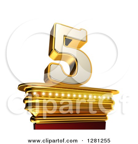 Clipart of a 3d 5 Number Five on a Gold Pedestal over White - Royalty Free Illustration by stockillustrations