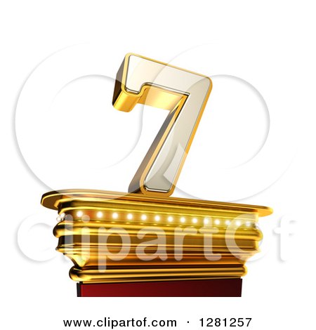 Clipart of a 3d 7 Number Seven on a Gold Pedestal over White - Royalty Free Illustration by stockillustrations