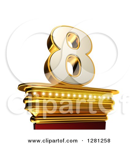 Clipart of a 3d 8 Number Eight on a Gold Pedestal over White - Royalty Free Illustration by stockillustrations
