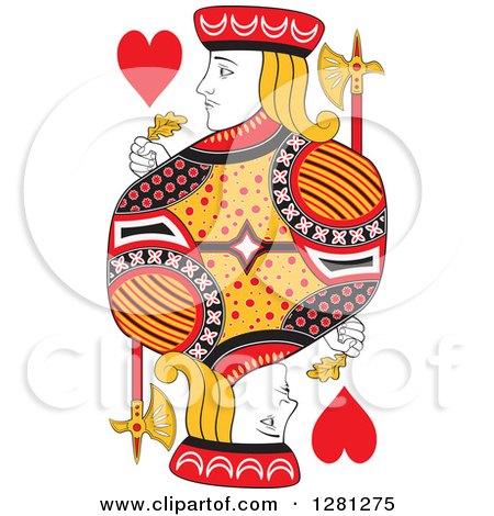 Clipart of a Borderless Red Black and Yellow Jack of Hearts Playing Card - Royalty Free Vector Illustration by Frisko