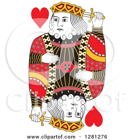 Clipart of a Borderless Red Black and Yellow King of Hearts Playing Card - Royalty Free Vector Illustration by Frisko
