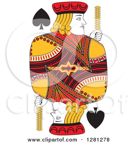 Clipart of a Borderless Red Black and Yellow Jack of Spades Playing Card - Royalty Free Vector Illustration by Frisko