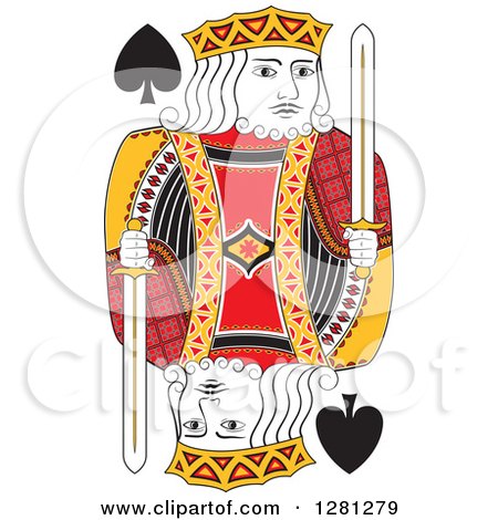 Clipart of a Borderless Red Black and Yellow King of Spades Playing Card - Royalty Free Vector Illustration by Frisko