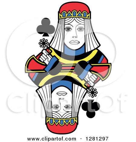 Clipart of a Borderless Queen of Clubs Playing Card - Royalty Free Vector Illustration by Frisko
