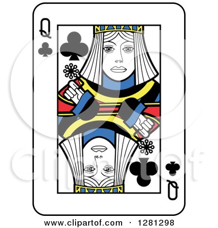 Clipart of a Queen of Clubs Playing Card - Royalty Free Vector Illustration by Frisko