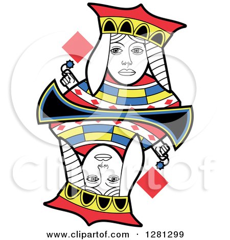 Clipart of a Borderless Queen of Diamonds Playing Card - Royalty Free Vector Illustration by Frisko