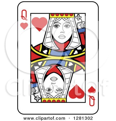 Clipart of a Queen of Hearts Playing Card - Royalty Free Vector Illustration by Frisko
