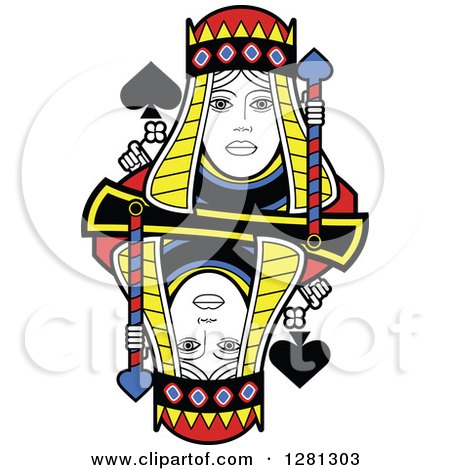 Clipart of a Borderless Queen of Spades Playing Card - Royalty Free Vector Illustration by Frisko