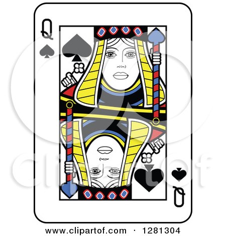 Clipart of a Queen of Spades Playing Card - Royalty Free Vector Illustration by Frisko
