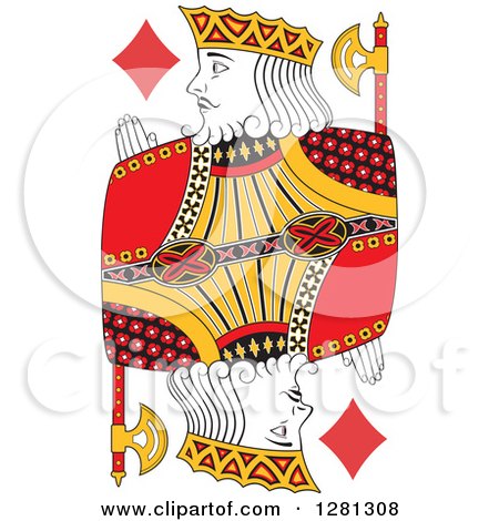 Clipart of a Borderless Red Black and Yellow King of Diamonds Playing Card - Royalty Free Vector Illustration by Frisko