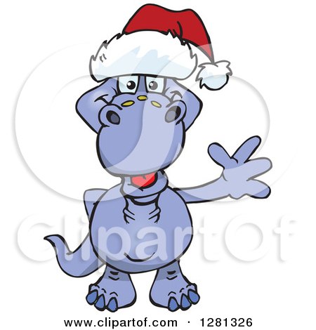 Clipart of a Friendly Waving Apatosaurus Dinosaur Wearing a Christmas Santa Hat - Royalty Free Vector Illustration by Dennis Holmes Designs