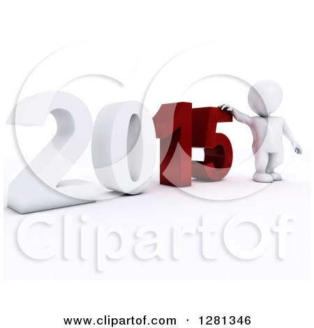 Clipart of a 3d White Man Standing With a Giant New Year 2015 - Royalty Free Illustration by KJ Pargeter
