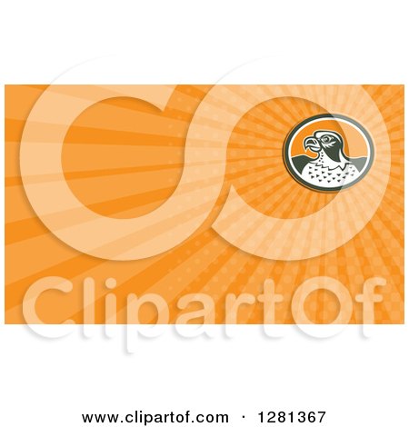 Clipart of a Retro Falcon and Orange Rays Background or Business Card Design - Royalty Free Illustration by patrimonio