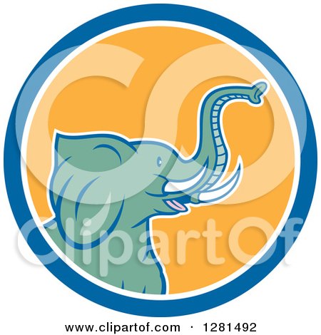 Clipart of a Cartoon Elephant Head in a Blue White and Yellow Circle - Royalty Free Vector Illustration by patrimonio